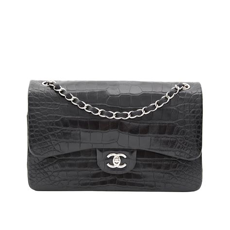 CHANEL Alligator Jumbo Double Flap Black.